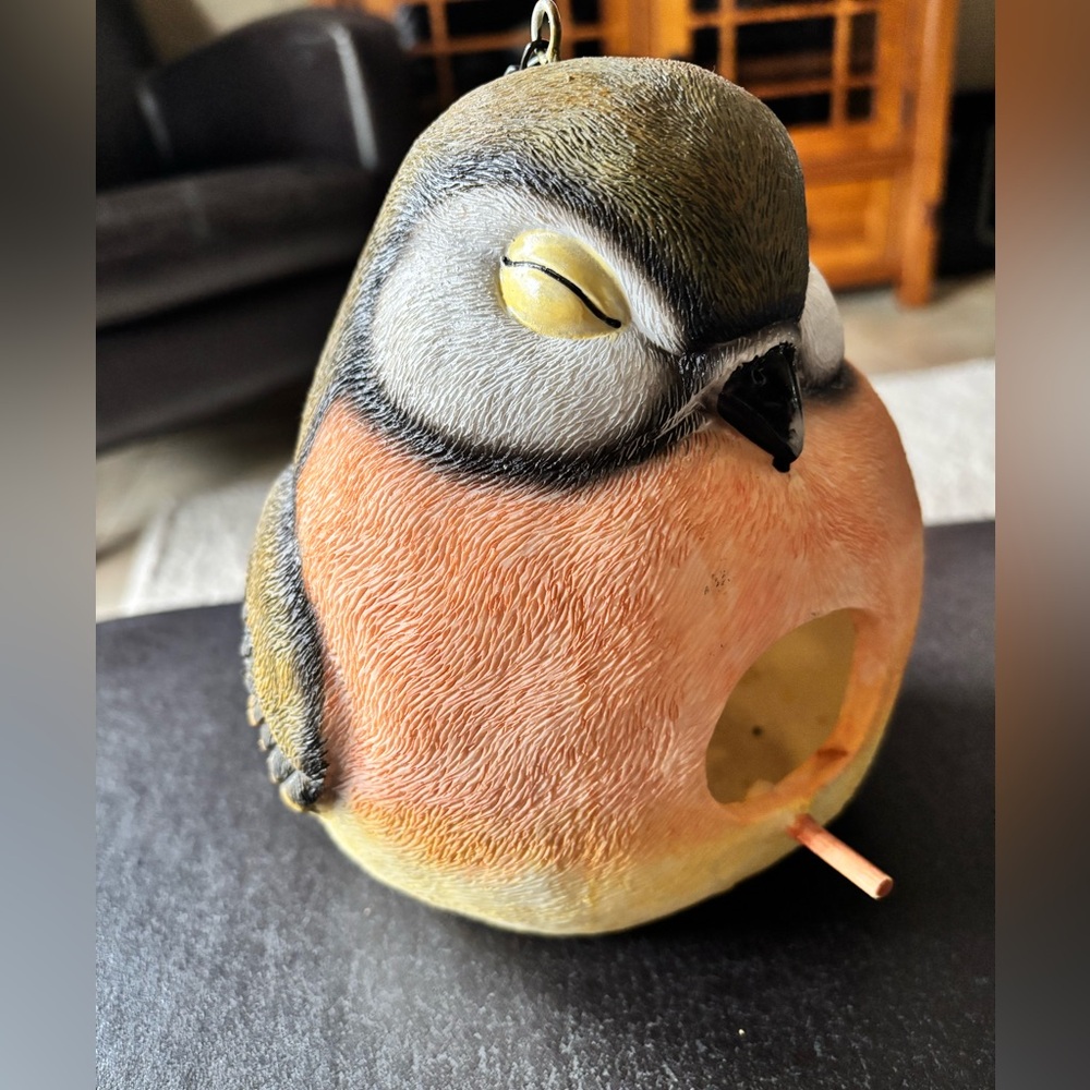 Chubby Birdhouse Resin Portly Bird Decor 8” Hanging Nesting Box